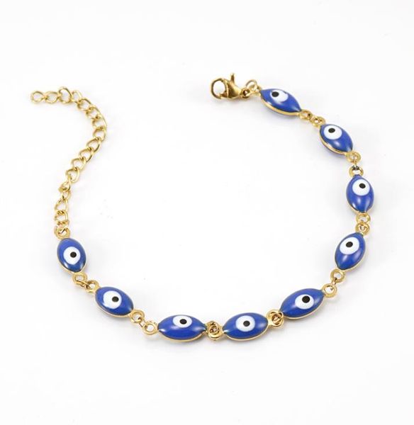 western new trendy gold plated stainless steel chain colorful oval evil eye beads bracelet jewelry for women gift5487712, Black
western new trendy gold plated stainless steel chain colorful oval evil eye beads bracelet jewelry for women gift5487712, Black