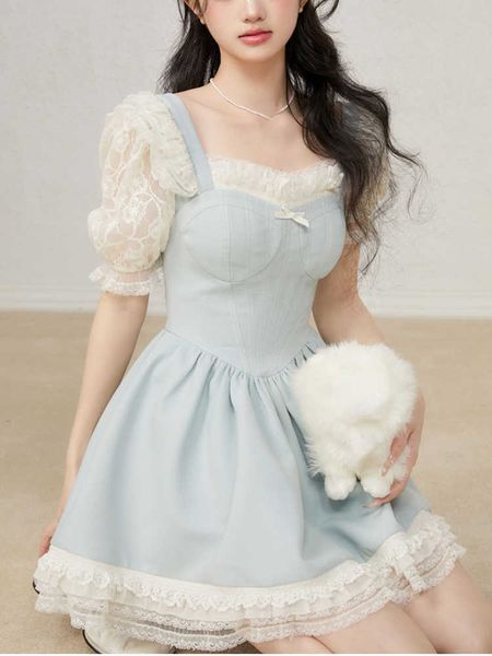 bubble sleeve vintage elegant dress woman lace blue kawaii sweet party mini female bow korean fashion summer 230808, White;black
bubble sleeve vintage elegant dress woman lace blue kawaii sweet party mini female bow korean fashion summer 230808, White;black
