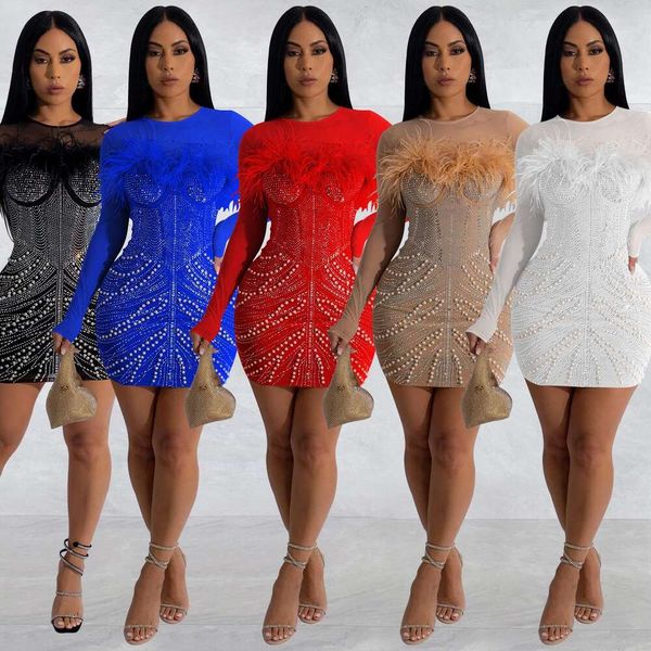 fashion womens dress pure color gauze feather diamonds long sleeve short, Black;gray
fashion womens dress pure color gauze feather diamonds long sleeve short, Black;gray