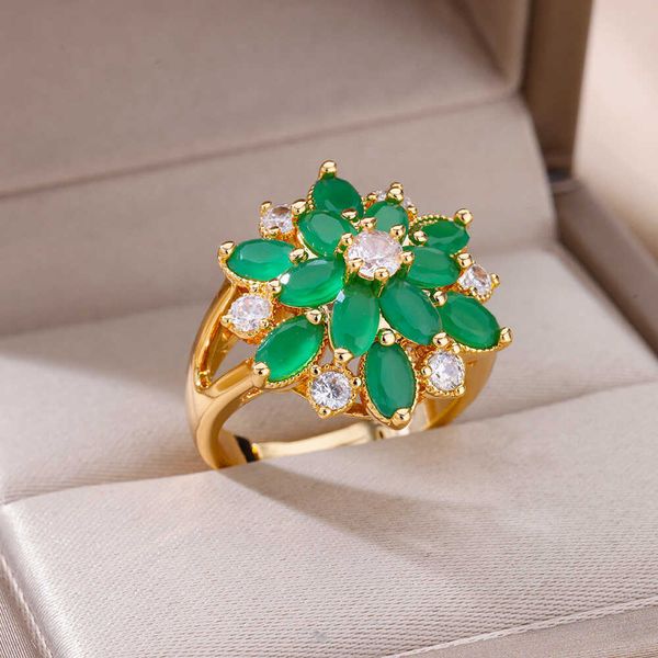 band rings green zircon flower rings for women gold plated stainless steel adjustable flower ring 2023 trend wedding jewelry gift r230822, Silver
band rings green zircon flower rings for women gold plated stainless steel adjustable flower ring 2023 trend wedding jewelry gift r230822, Silver