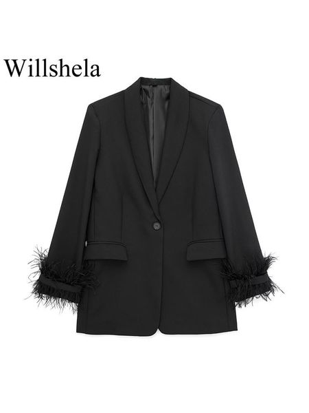 women s jackets willshela women fashion satin black with feather blazer jacket vintage notched neck single button long sleeves female outfit, Black;brown
women s jackets willshela women fashion satin black with feather blazer jacket vintage notched neck single button long sleeves female outfit, Black;brown