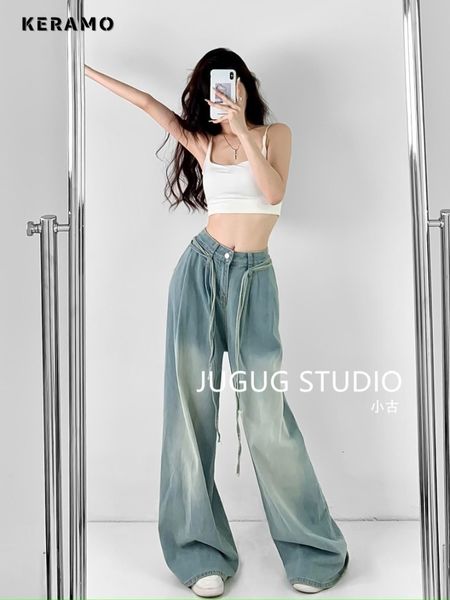 women's jeans vintage high waist street style belted blue straight pants korean fashion wide leg baggy y2k denim trouser 230821
women's jeans vintage high waist street style belted blue straight pants korean fashion wide leg baggy y2k denim trouser 230821