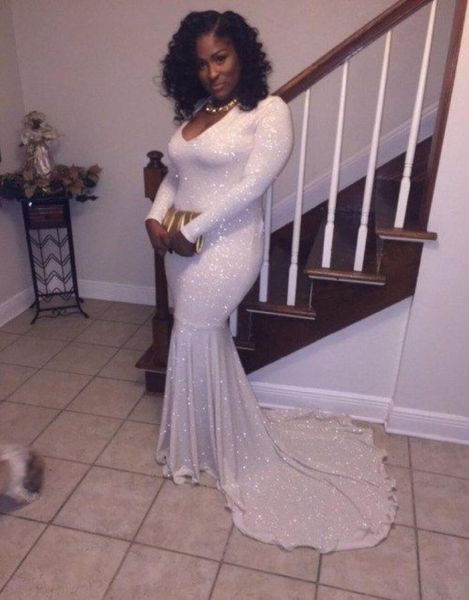 sparkly sequined white mermaid prom dresses 2018 new long sleeve v neck sweep strain formal evening dress party gowns custom made 1242677, Black
sparkly sequined white mermaid prom dresses 2018 new long sleeve v neck sweep strain formal evening dress party gowns custom made 1242677, Black