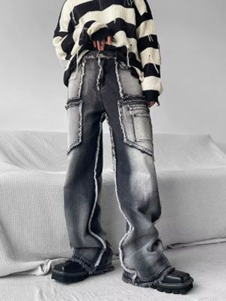 men's jeans men's pants autumn vintage wash rough edge straight tube splicing male jeans high street wide leg trousers fashion 230, Blue
men's jeans men's pants autumn vintage wash rough edge straight tube splicing male jeans high street wide leg trousers fashion 230, Blue
