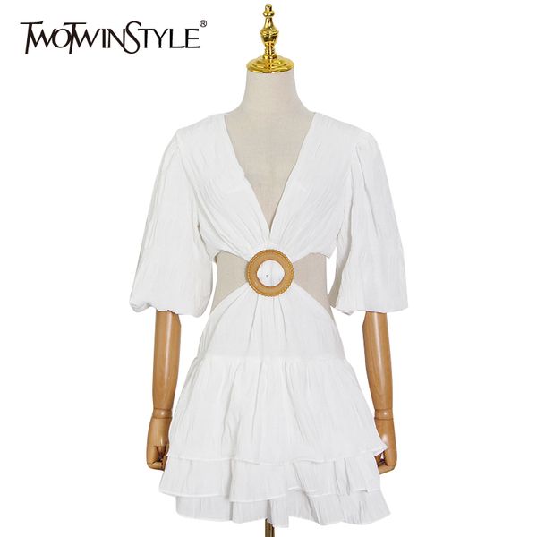 urban dresses twotwinstyle white dress for women v neck lantern half sleeve hollow out high waist mini female summer clothing 230821, White;black
urban dresses twotwinstyle white dress for women v neck lantern half sleeve hollow out high waist mini female summer clothing 230821, White;black