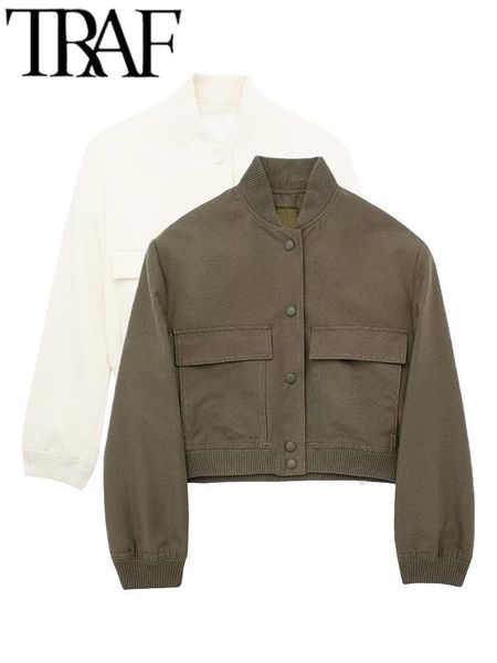 women's jackets traf spring fashion women loose bomber jacket with pockets long sleeve covered button casual female crop coat outwear w, Black;brown
women's jackets traf spring fashion women loose bomber jacket with pockets long sleeve covered button casual female crop coat outwear w, Black;brown