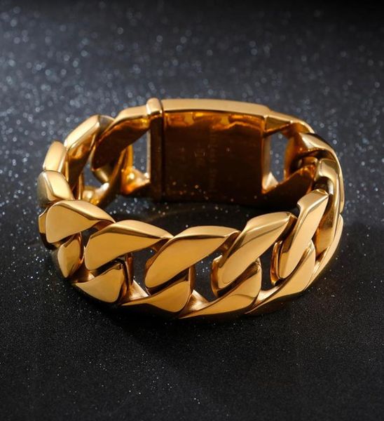 26mm heavy thick 18k gold plated mens boys cuban curb chain bracelets 316l stainless steel bracelet punk rock titanium steel bangl9311068, Black
26mm heavy thick 18k gold plated mens boys cuban curb chain bracelets 316l stainless steel bracelet punk rock titanium steel bangl9311068, Black
