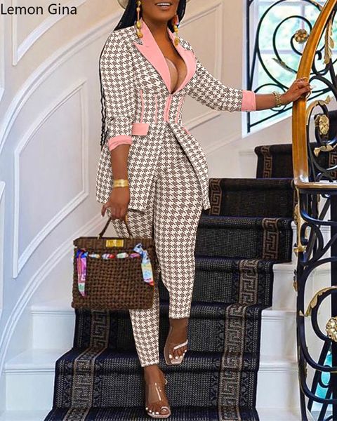 women's two piece pants lemon gina houndstooth women set long sleeve tunic high waist blazer pants suit office lady tracksuit two piece, White
women's two piece pants lemon gina houndstooth women set long sleeve tunic high waist blazer pants suit office lady tracksuit two piece, White