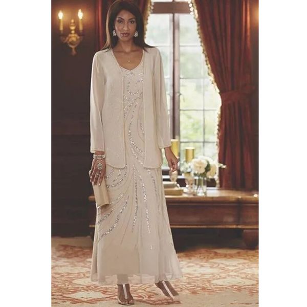 two piece champagne chiffon mother of the bride dresses with jacket 2024 ankle length sequins beaded long wedding guest gowns prom evening d, Black;red
two piece champagne chiffon mother of the bride dresses with jacket 2024 ankle length sequins beaded long wedding guest gowns prom evening d, Black;red