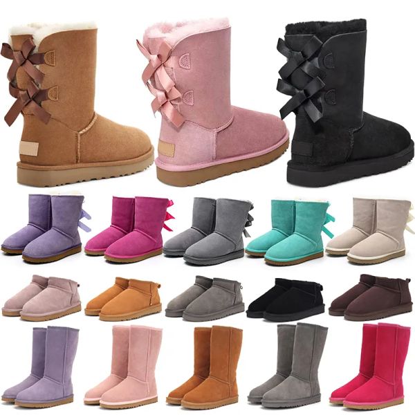Image of designer boots australia slippers tasman womens platform winter booties girl classic snow boot ankle short bow mini fur black chestnut pink Bowtie shoes size 4-14