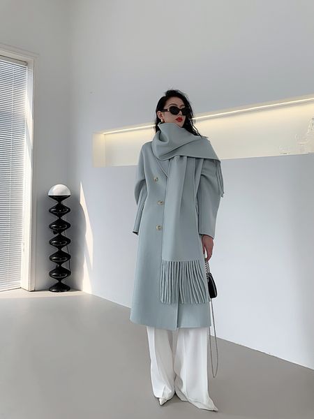 women's wool blends piaoin tassel scarf design macaron color reverse season double sided cashmere coat women's woolen coat spring, Black
women's wool blends piaoin tassel scarf design macaron color reverse season double sided cashmere coat women's woolen coat spring, Black