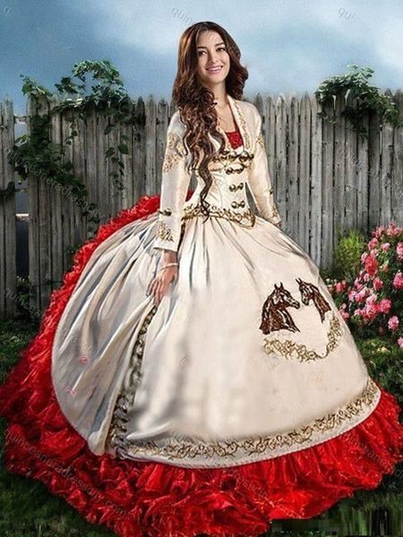 ivory red mexican charro quinceanera boutique dresses long sleeve jacket horse embroidery 15 year anniversary party dress, Blue;red
ivory red mexican charro quinceanera boutique dresses long sleeve jacket horse embroidery 15 year anniversary party dress, Blue;red