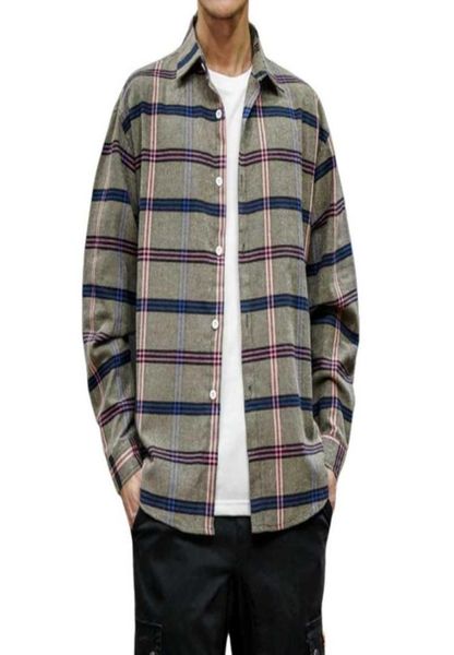 2020 spring new plaid shirt male loose youth shirt m5xl large size casual hippie long sleeve8039156, White;black
