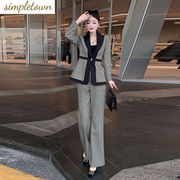 womens two piece pants plaid color blocking suit for women in spring style slim high waist bellbottoms fashion 230821, White
womens two piece pants plaid color blocking suit for women in spring style slim high waist bellbottoms fashion 230821, White