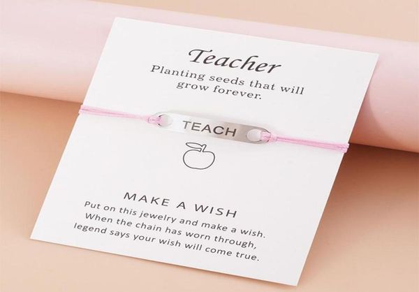 charm bracelets creative simple stainless steel teach bracelet blessing card woven rope chain gift for teacher from students teach6315833, Golden;silver
charm bracelets creative simple stainless steel teach bracelet blessing card woven rope chain gift for teacher from students teach6315833, Golden;silver