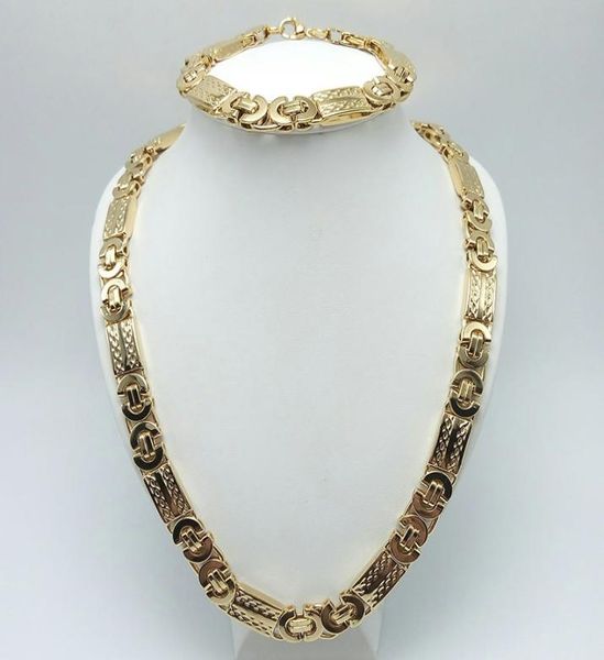 11mm width fashion silver stainless steel necklace and bracelet customized 18k gold plated flat byzantine jewelry set for men1893807
11mm width fashion silver stainless steel necklace and bracelet customized 18k gold plated flat byzantine jewelry set for men1893807