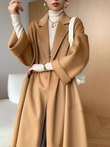 womens wool blends high end long water ripples coat female doublesided cashmere autumn winter solid color 230822, Black
womens wool blends high end long water ripples coat female doublesided cashmere autumn winter solid color 230822, Black