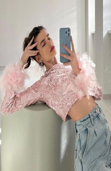 women039s t shirts party crop t shirt women sequins glitter feather long sleeve round neck short aesthetic clothes str9965687, White
women039s t shirts party crop t shirt women sequins glitter feather long sleeve round neck short aesthetic clothes str9965687, White