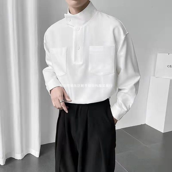 men's casual shirts 2023 halfhigh collar solid color long sleeve shirt for men design niche luxury korean clothes loose pullover 230822, White;black
men's casual shirts 2023 halfhigh collar solid color long sleeve shirt for men design niche luxury korean clothes loose pullover 230822, White;black