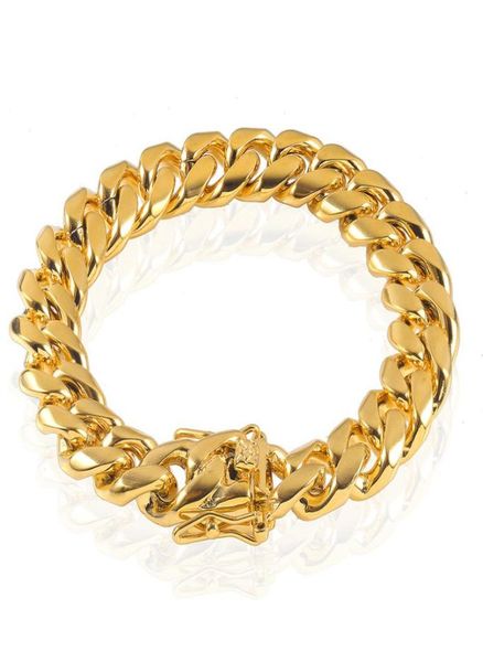 hip hop men039s 10mm thick heavy stainless steel cuba chain bracelet handmade polished dragon head buckle rap jewelry2927171, Black