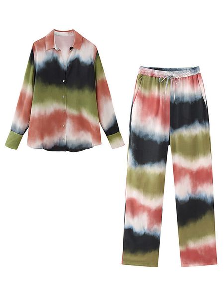 women s suits blazer chic tie dyed printed elastic waist pants setcasual loose lapel long sleeved shirt suit 2023 autumn female elegant outf, White;black
women s suits blazer chic tie dyed printed elastic waist pants setcasual loose lapel long sleeved shirt suit 2023 autumn female elegant outf, White;black