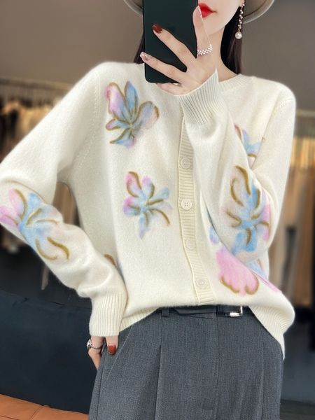 womens knits tees spring and autumn cashmere cardigan crewneck match color outside with sweater loose lazy 100% pure wool knitted coat 23082, White
womens knits tees spring and autumn cashmere cardigan crewneck match color outside with sweater loose lazy 100% pure wool knitted coat 23082, White