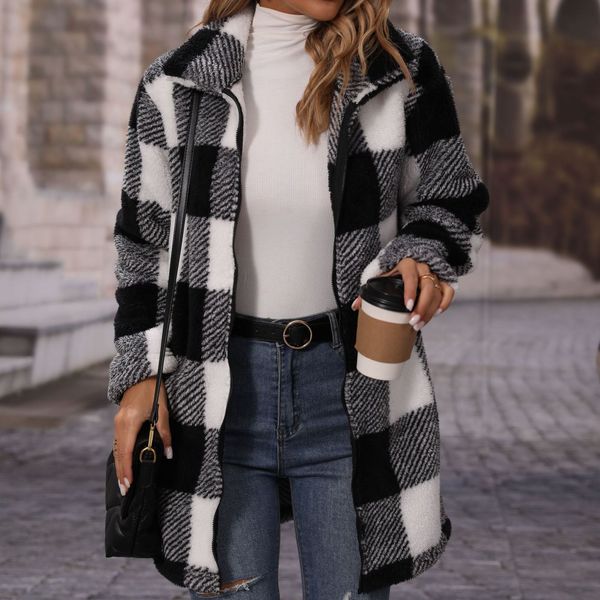 womens wool blends fashion autumn plaid zipper jackets for women lapels long sleeves doublesided velvet casual coats 230822, Black
womens wool blends fashion autumn plaid zipper jackets for women lapels long sleeves doublesided velvet casual coats 230822, Black