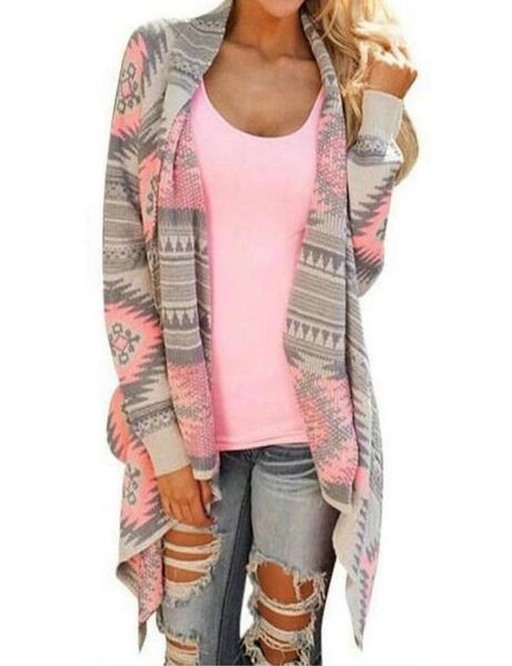 women long sleeve waterfall knitted geometric print cardigan sweater outwear 451715, White;black
women long sleeve waterfall knitted geometric print cardigan sweater outwear 451715, White;black