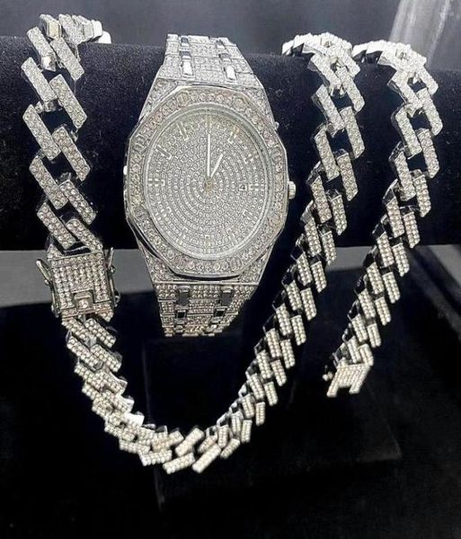 chains 3pcs iced out watches for men gold watch 15mm cuban link bracelet necklaces diamond hip hop jewelry man clock7359152, Silver
chains 3pcs iced out watches for men gold watch 15mm cuban link bracelet necklaces diamond hip hop jewelry man clock7359152, Silver