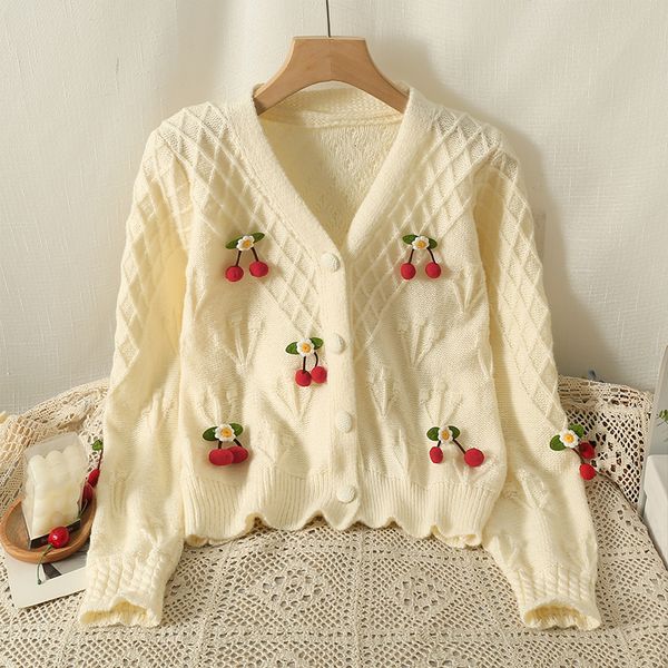 women's knits tees hikigawa chic fashion women autumn sweet 3d cherry knitted cardigan loose v neck sweater coats casual outerwear muj, White
women's knits tees hikigawa chic fashion women autumn sweet 3d cherry knitted cardigan loose v neck sweater coats casual outerwear muj, White