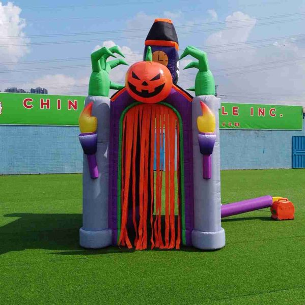Image of wholesale 3mW x 3mL x 3.5mH (10X10X11.5ftH) Customized Halloween outdoor entrance decoration inflatable tunnel arch with pumpkin head and ghost claws
