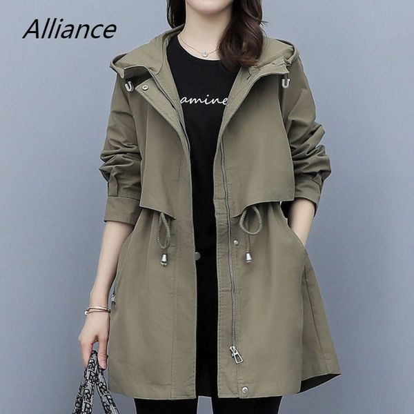 

women s suits blazers spring and autumn 2023 mid length trench coat hooded zipper tie in jackets british style loose coats clothing 230822, White;black