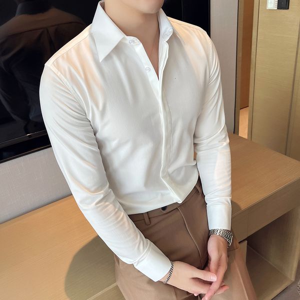 men's casual shirts 2023 autumn fashion stand collar solid slim fit mens luxury long sleeve party wedding business dress 230822, White;black
men's casual shirts 2023 autumn fashion stand collar solid slim fit mens luxury long sleeve party wedding business dress 230822, White;black