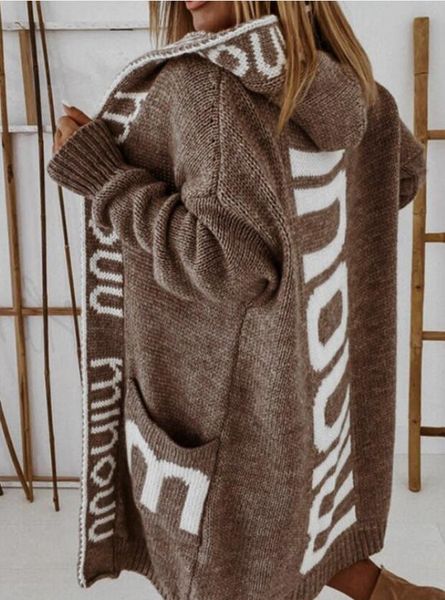 women's sweaters 2023 autumn/winter new long style cardigan hooded letter knitted shirt european and american women's sweater knit, White;black
women's sweaters 2023 autumn/winter new long style cardigan hooded letter knitted shirt european and american women's sweater knit, White;black
