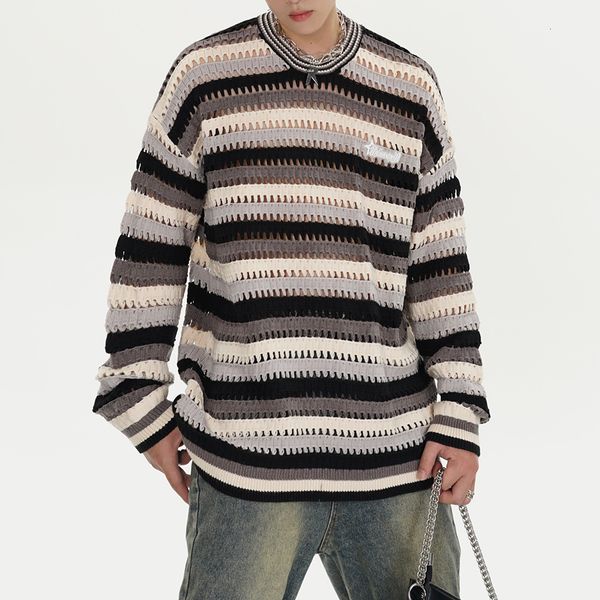 men's sweaters harajuku hollow out contrast color striped autumn sweaters for men and women round neck baggy y2k knitted clothes oversi, White;black
men's sweaters harajuku hollow out contrast color striped autumn sweaters for men and women round neck baggy y2k knitted clothes oversi, White;black