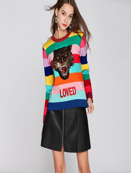 women rainbow pullovers sweaters femme round neck emboridery tiger loved colourful striped long sleeve sweater winter knitted1384832, White;black
women rainbow pullovers sweaters femme round neck emboridery tiger loved colourful striped long sleeve sweater winter knitted1384832, White;black