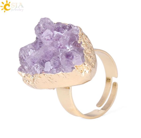 csja 2018 amethyst purple quartz ring irregular natural gemstone crystal druse jewellery for women no finger size limited gold jew5269224, Golden;silver
csja 2018 amethyst purple quartz ring irregular natural gemstone crystal druse jewellery for women no finger size limited gold jew5269224, Golden;silver