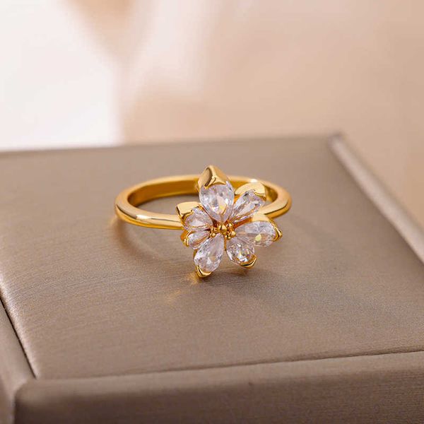 band rings cubic zircon flower rings for women stainless steel flower shape finger ring crystal wedding party fashion jewelry gift r230822, Silver
band rings cubic zircon flower rings for women stainless steel flower shape finger ring crystal wedding party fashion jewelry gift r230822, Silver