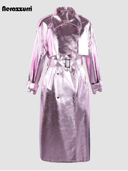 women's jackets nerazzurri autumn winter luxury long hard bright pink shiny reflective patent faux leather trench coat for women belt o, Black;brown
women's jackets nerazzurri autumn winter luxury long hard bright pink shiny reflective patent faux leather trench coat for women belt o, Black;brown