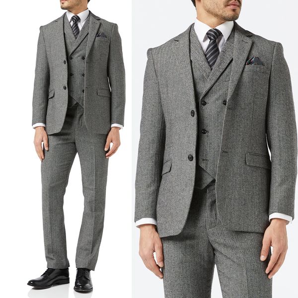 fall winter men's wedding suits slim fit herringbone groom wear 3 pieces business tuxedos jacket pants vest custom made, Black;gray
fall winter men's wedding suits slim fit herringbone groom wear 3 pieces business tuxedos jacket pants vest custom made, Black;gray