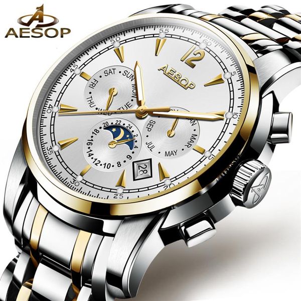 aesop man automatic mechanical watch men luxury gold blue men's wristwatch waterproof male clock men luminous relogio masculi231l, Slivery;brown
aesop man automatic mechanical watch men luxury gold blue men's wristwatch waterproof male clock men luminous relogio masculi231l, Slivery;brown