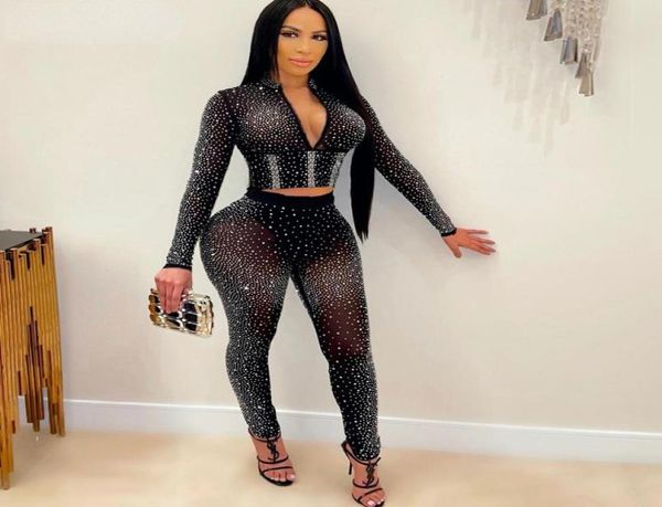 women039s two piece pants 2022 arrivals shiny crystal suit black autumn seethrough rhine rivet cropped and leggings1587393, White
women039s two piece pants 2022 arrivals shiny crystal suit black autumn seethrough rhine rivet cropped and leggings1587393, White