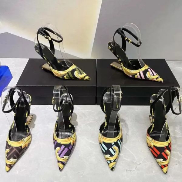women high heels summer sandal classic old flower letter printed dress shoes firsted letter heel slide lady pumps genuine leather ankle stra, Black
women high heels summer sandal classic old flower letter printed dress shoes firsted letter heel slide lady pumps genuine leather ankle stra, Black