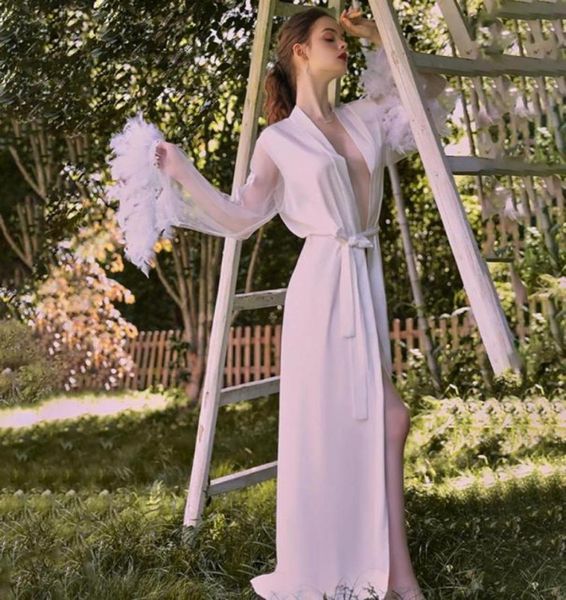 women039s swimwear long bride robe wedding pijama white bathrobe female sleepwear women mesh and feather cuffs homewear em3944323, White;black
women039s swimwear long bride robe wedding pijama white bathrobe female sleepwear women mesh and feather cuffs homewear em3944323, White;black