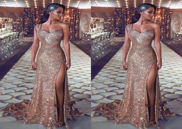 2020 sparkly rose gold sequined prom dresses one shoulder sheath side split sweep train plus size formal evening gowns pagean3470693, Black
2020 sparkly rose gold sequined prom dresses one shoulder sheath side split sweep train plus size formal evening gowns pagean3470693, Black