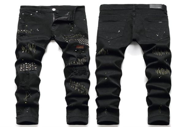 man rivet studs stitching detail damage black jeans distressed worn denim pants9702576, Blue
man rivet studs stitching detail damage black jeans distressed worn denim pants9702576, Blue
