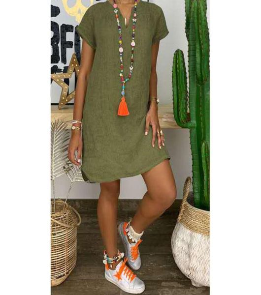 summer dress women casual solid short sleeve dress v neck cotton linen dress loose mini beach dresses 5xl8692012, Black;gray
summer dress women casual solid short sleeve dress v neck cotton linen dress loose mini beach dresses 5xl8692012, Black;gray