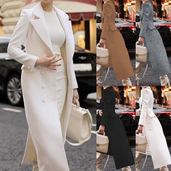 womens wool blends autumn and winter retro lapel woolen coat women solid color long woman 230822, Black
womens wool blends autumn and winter retro lapel woolen coat women solid color long woman 230822, Black