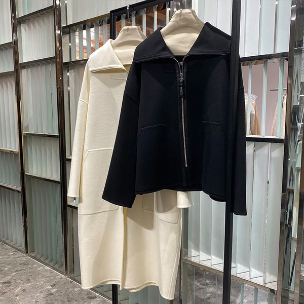 women's wool blends autumn and winter selection white fleece double sided cashmere coat flip collar outline medium length woolen coat f, Black
women's wool blends autumn and winter selection white fleece double sided cashmere coat flip collar outline medium length woolen coat f, Black