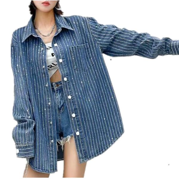 womens jackets stripe crystal diamond denim coat autumn and winter loose casual versatile long sleeve shirt jacket 230821, Black;brown
womens jackets stripe crystal diamond denim coat autumn and winter loose casual versatile long sleeve shirt jacket 230821, Black;brown